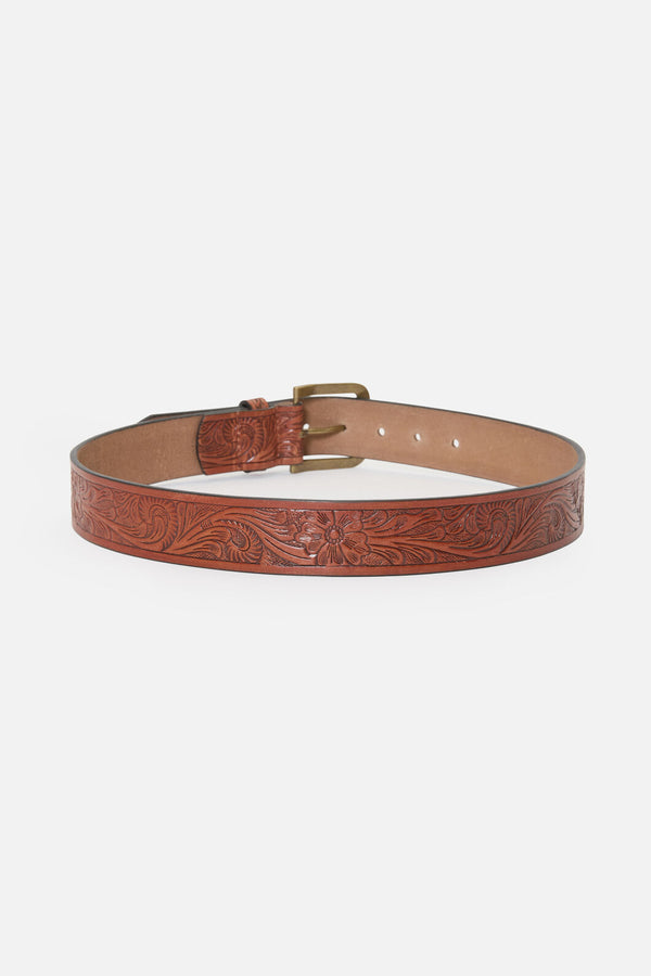 Princess Highway - Classic Carved Leather Belt - tan