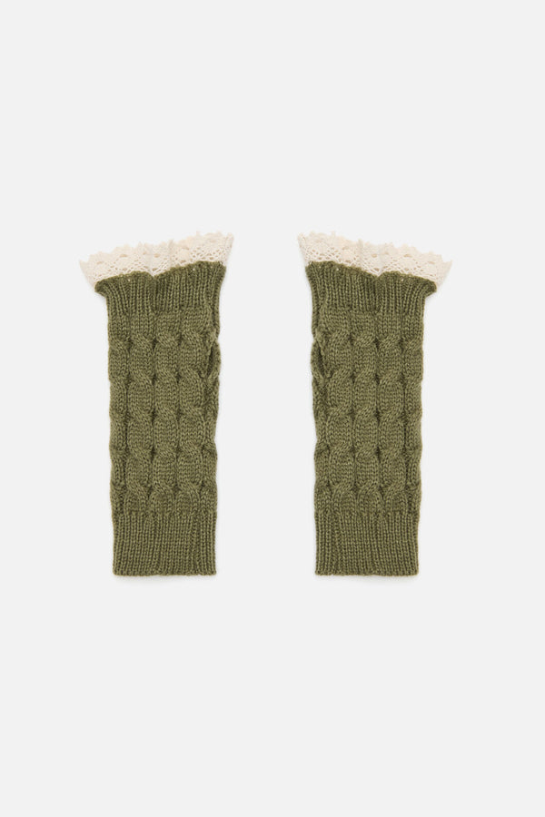 Princess Highway - Fingerless Lace Trim Gloves - olive