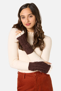 Princess Highway - Fingerless Lace Trim Gloves - chocolate