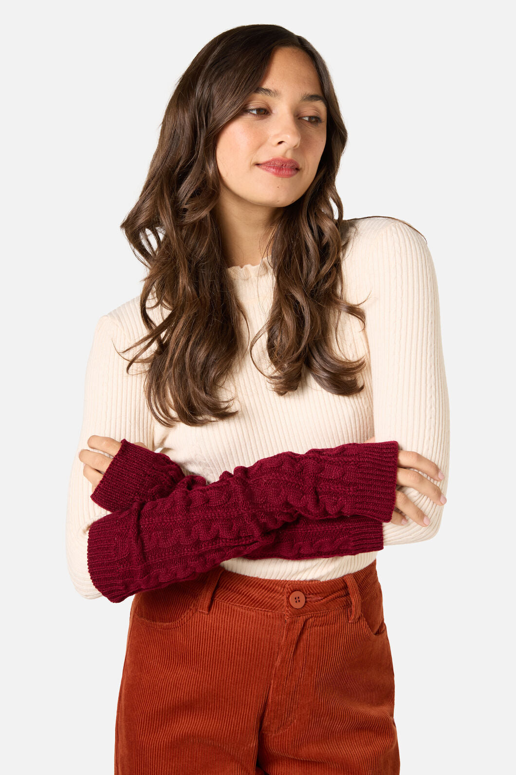 Princess Highway - Dark Red Long FingerlessGloves - dark-red