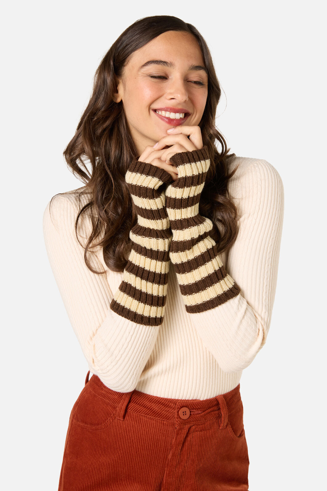 Princess Highway - Long Striped Fingerless Gloves - chocolate
