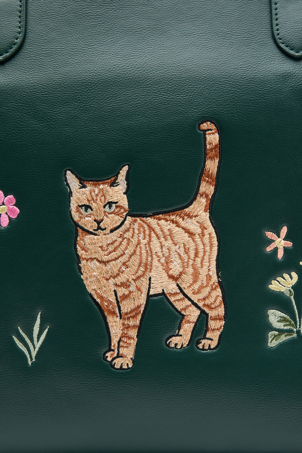 Princess Highway - Cute Cat Embroidered Tote - green
