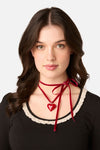 Princess Highway - Velvet Bow Heart Necklace - red