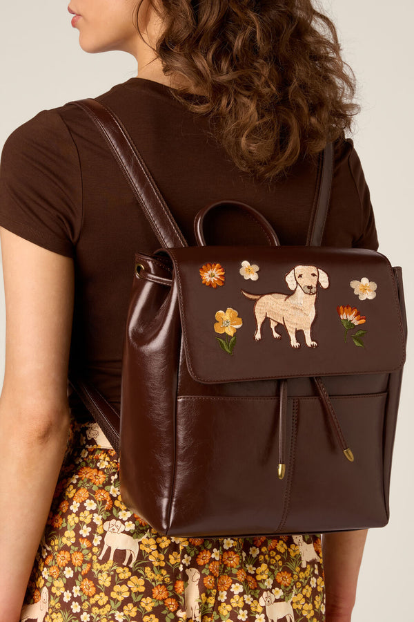 Princess Highway - Sweet Dog Embroidered Backpack - chocolate