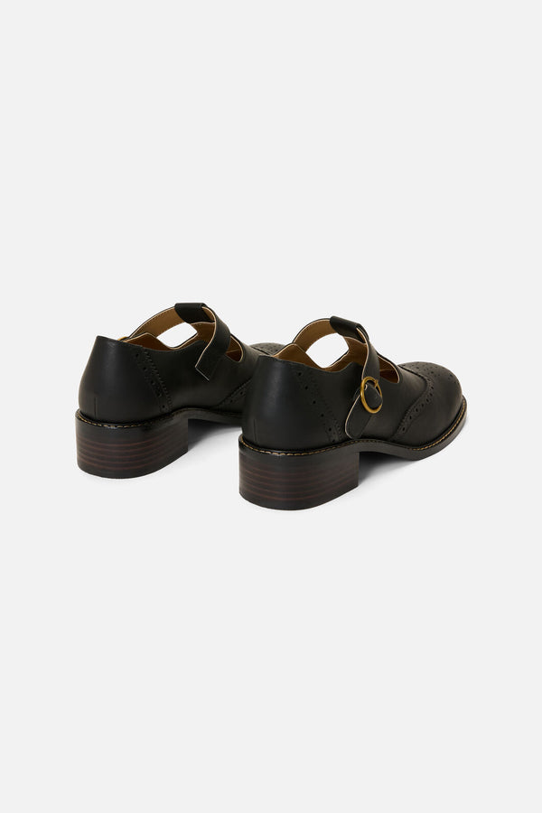 Princess Highway - Black T Bar Brogue Shoe - black