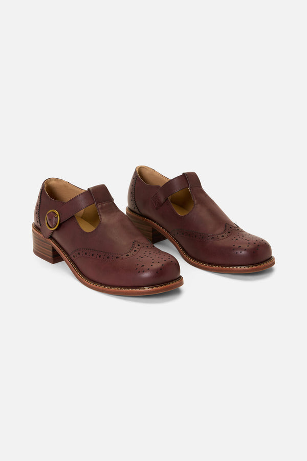 Princess Highway - Plum T Bar Brogue Shoe - plum