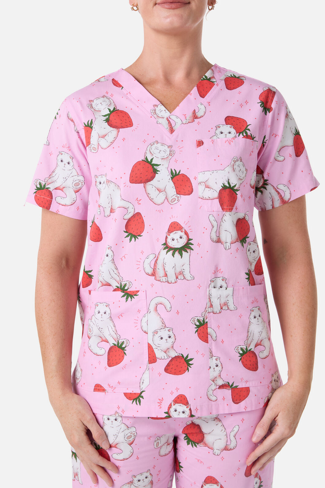 Scrubs With Love - Strawberry Cats scrub set - pink