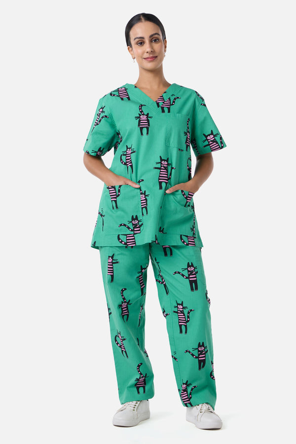 Scrubs With Love - Peculiar Puss scrub set - green