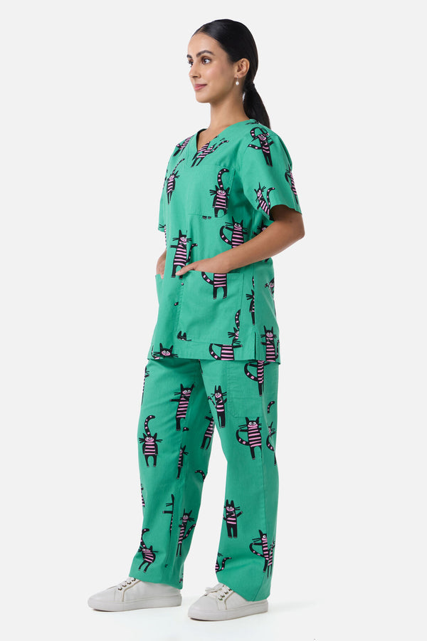 Scrubs With Love - Peculiar Puss scrub set - green