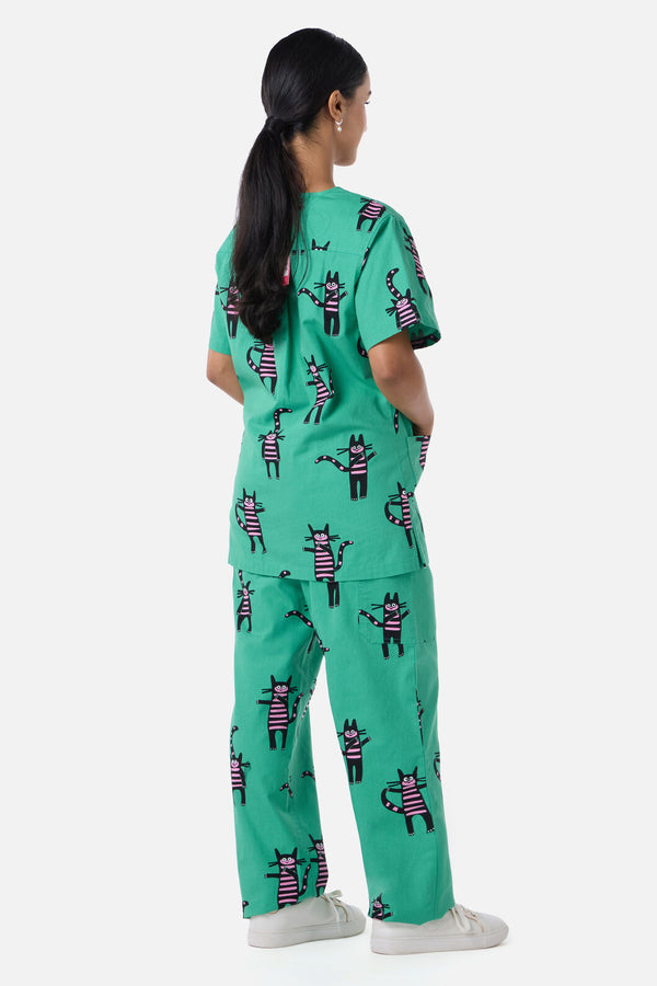 Scrubs With Love - Peculiar Puss scrub set - green