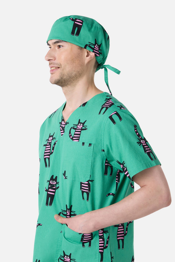 Scrubs With Love - Peculiar Puss scrub hat - green