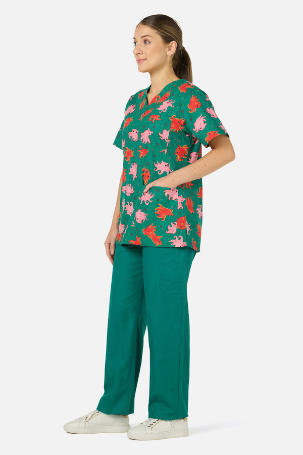 Scrubs With Love - Octopi Top & Pant scrub set - green