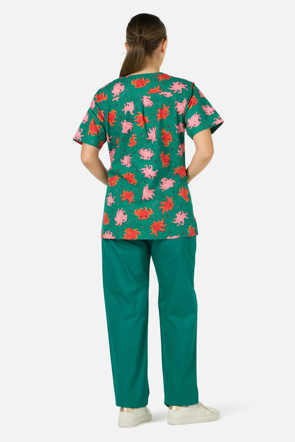 Scrubs With Love - Octopi Top & Pant scrub set - green