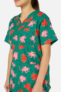 Scrubs With Love - Octopi Top & Pant scrub set - green