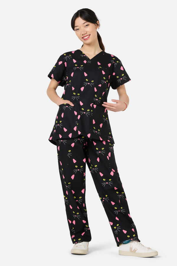 Scrubs With Love - Night Cat scrub set - black