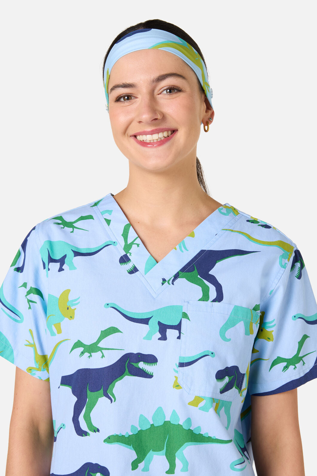 Scrubs With Love - Dino Pod scrub headband - blue