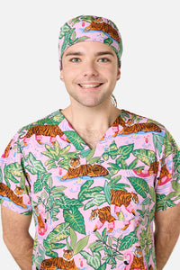 Scrubs With Love - Tiger Cocktail Party scrub hat - pink