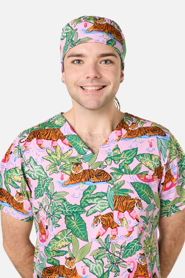 Scrubs With Love - Tiger Cocktail Party scrub hat - pink