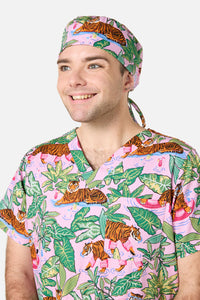 Scrubs With Love - Tiger Cocktail Party scrub hat - pink