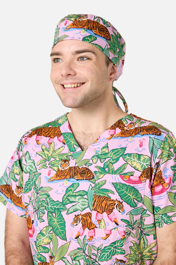 Scrubs With Love - Tiger Cocktail Party scrub hat - pink