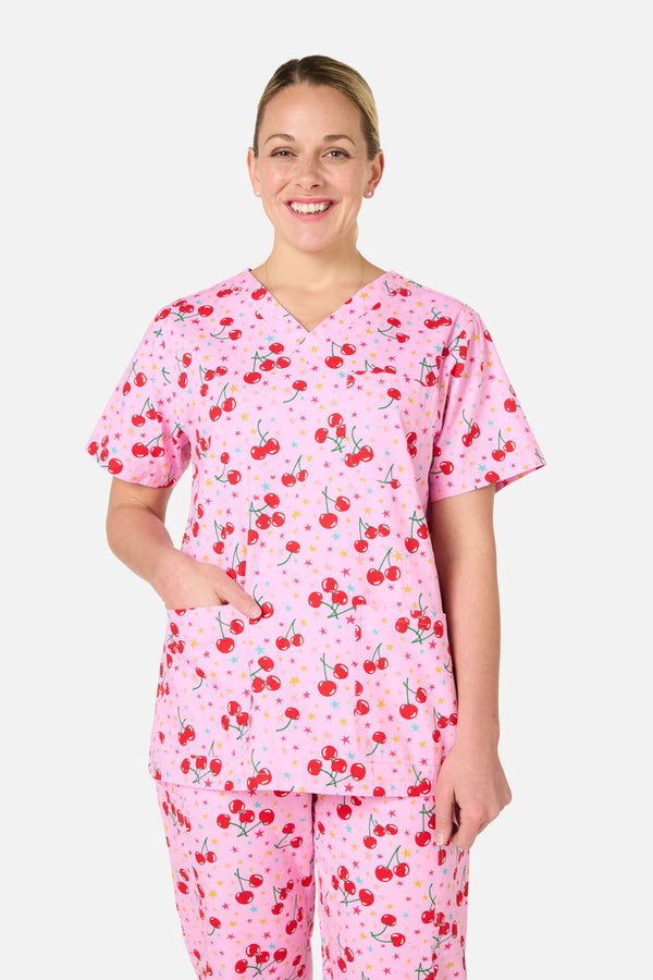 Scrubs With Love - Cherry Stars Scrub Set - pink