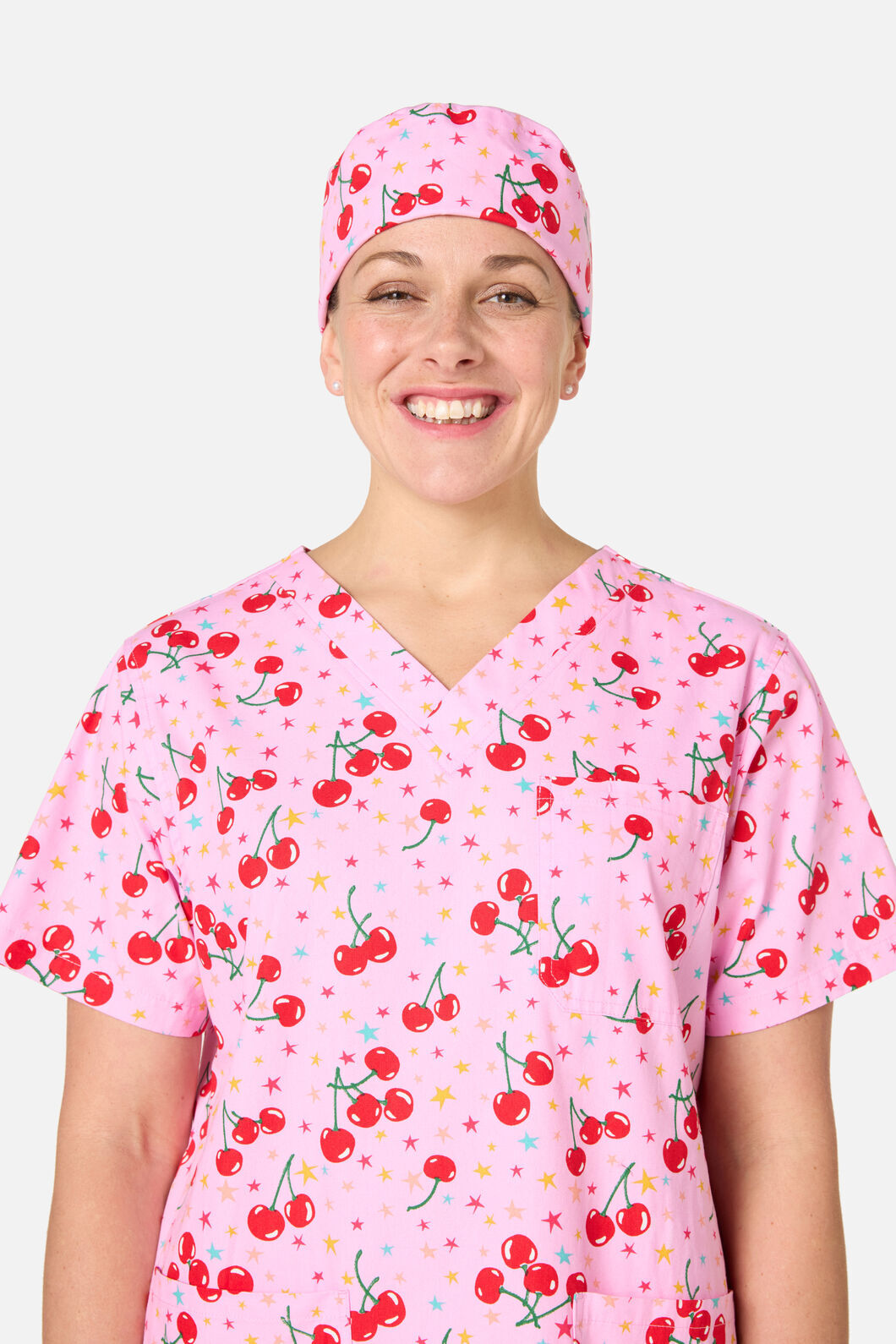 Scrubs With Love - Cherry Stars Scrub Hat - pink