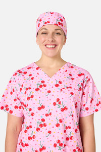 Scrubs With Love - Cherry Stars Scrub Hat - pink