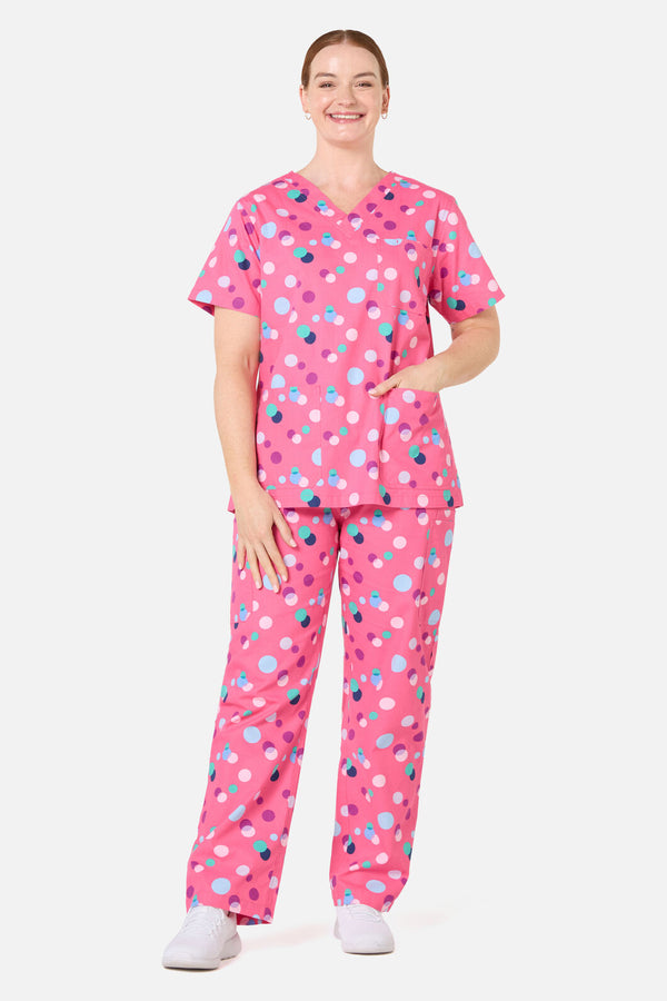 Scrubs With Love - Polka Dots Scrub Set - pink