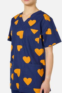Scrubs With Love - Orange Hearts Top&Pant scrubs - navy