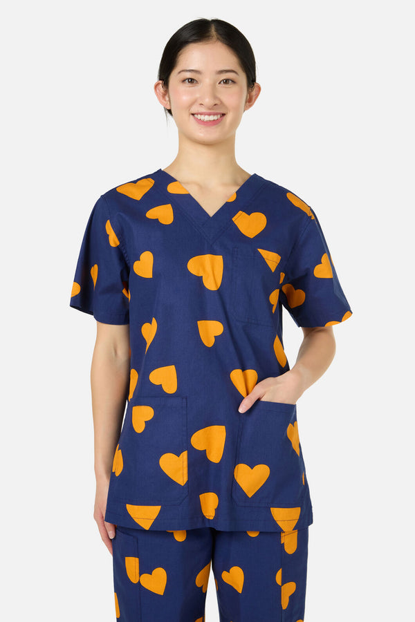 Scrubs With Love - Orange Hearts scrub set - navy