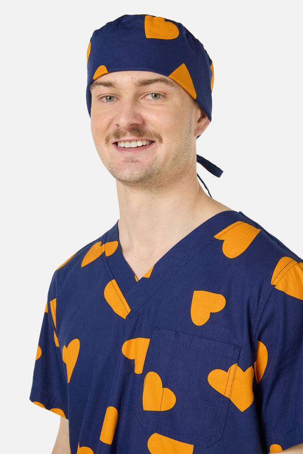 Scrubs With Love - Orange Hearts scrub hat - navy