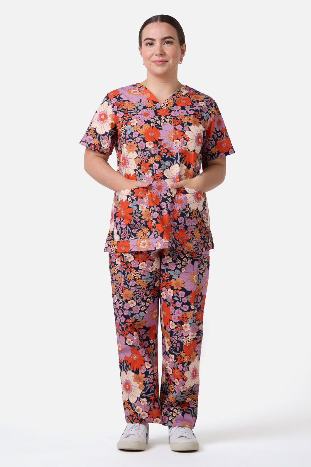 Scrubs With Love - SUNNY FLORAL SCRUB SET - navy