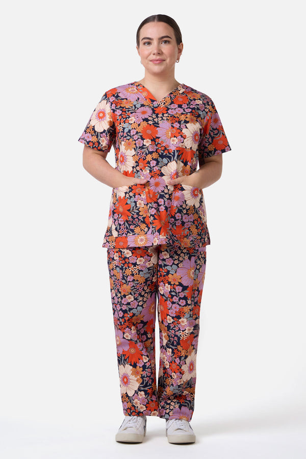 Scrubs With Love - SUNNY FLORAL SCRUB SET - navy