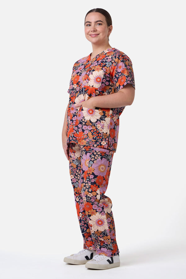Scrubs With Love - SUNNY FLORAL SCRUB SET - navy