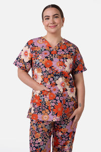Scrubs With Love - SUNNY FLORAL SCRUB SET - navy