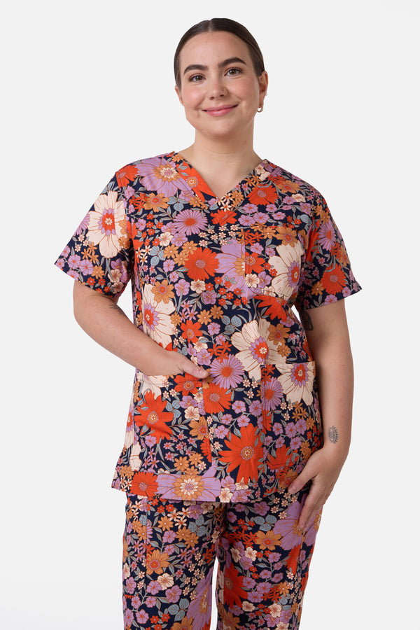 Scrubs With Love - SUNNY FLORAL SCRUB SET - navy