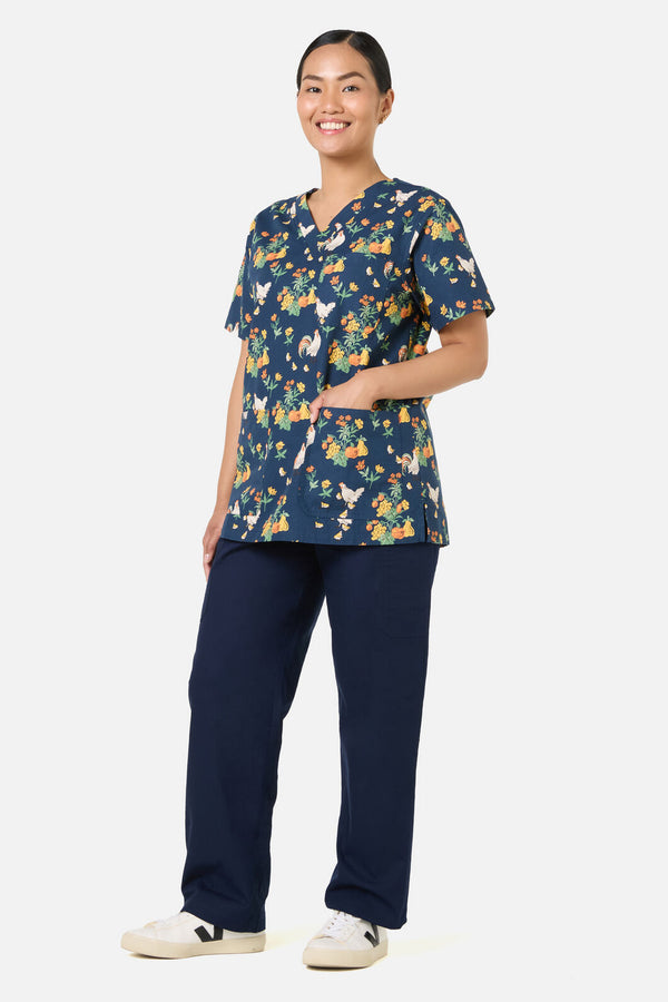 Scrubs With Love - Chickens scrub top &bottom set - navy