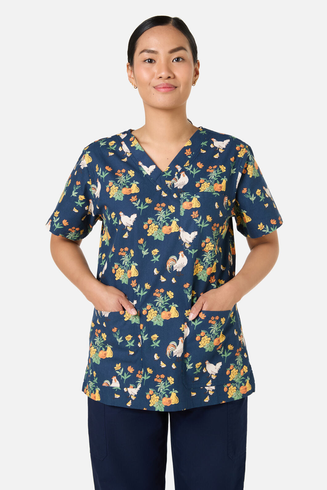 Scrubs With Love - Chickens scrub top &bottom set - navy