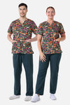 Scrubs With Love - LlamaBird Top & Pant scrub set - green