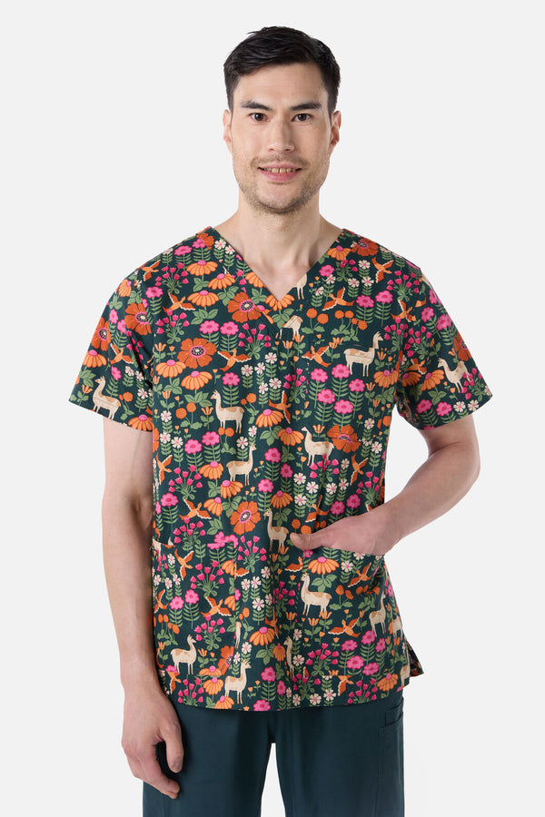 Scrubs With Love - LlamaBird Top & Pant scrub set - green