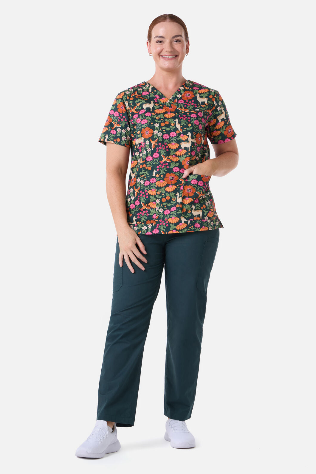Scrubs With Love - LlamaBird Top & Pant scrub set - green