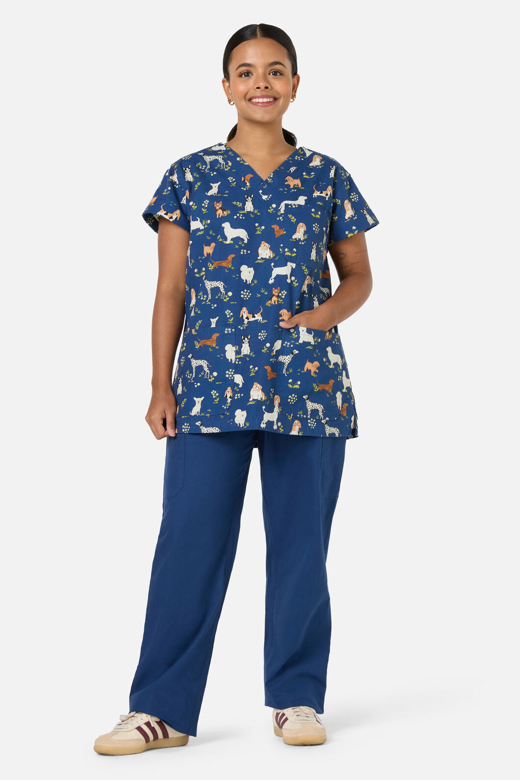 Scrubs With Love - Cute Dogs Top & pant scrub set - navy