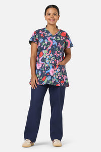 Scrubs With Love - Snakes & Flora Top&Pant scrubs - navy