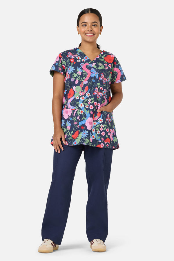 Scrubs With Love - Snakes & Flora Top&Pant scrubs - navy