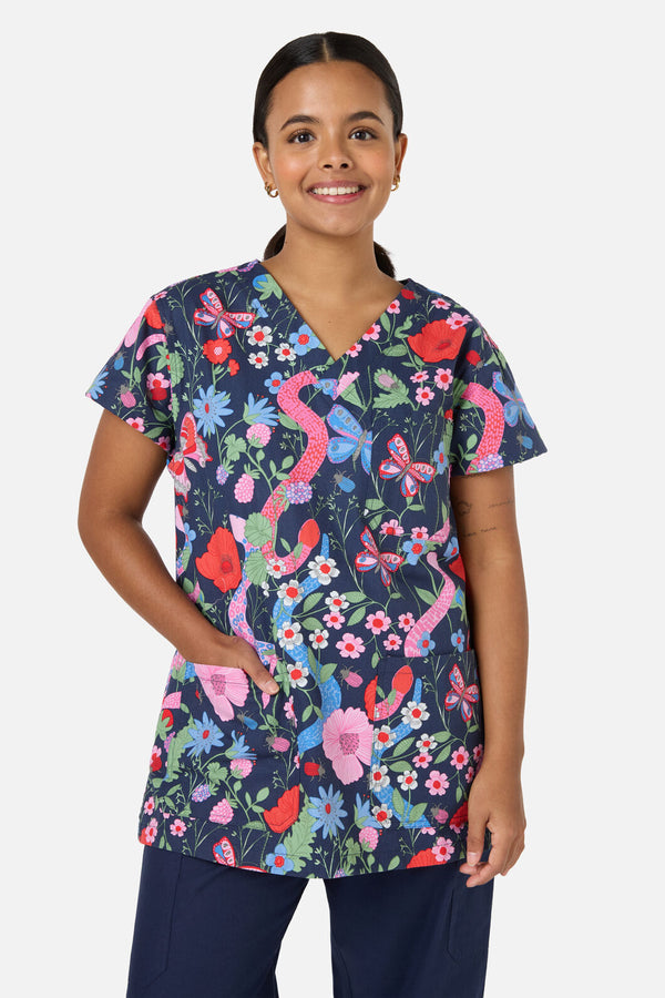 Scrubs With Love - Snakes & Flora Top&Pant scrubs - navy
