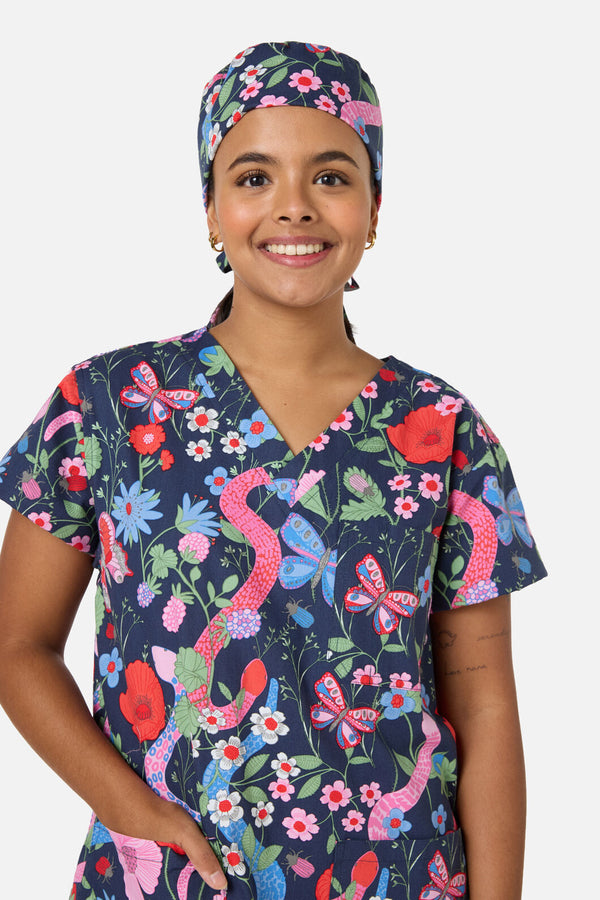 Scrubs With Love - Snakes & Flora scrub hat - navy