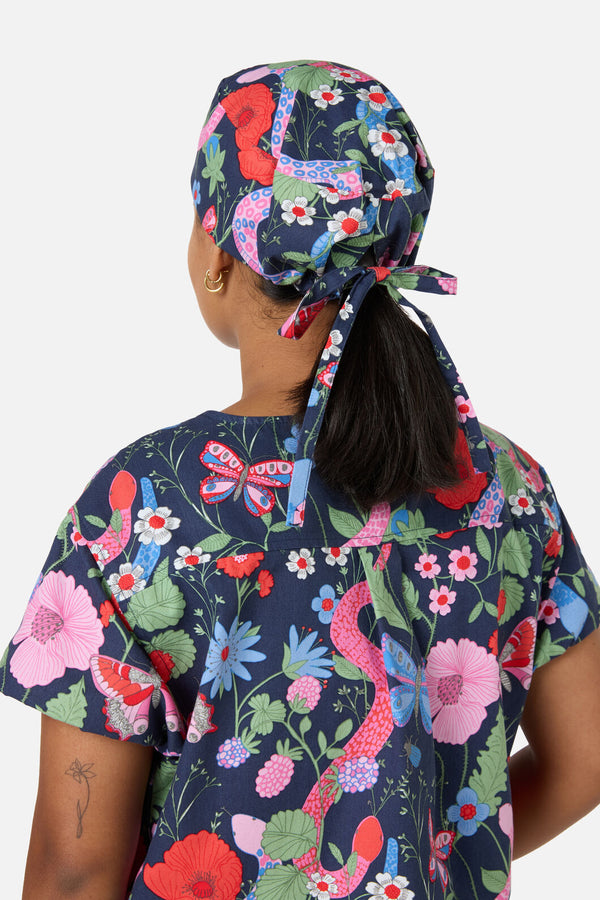 Scrubs With Love - Snakes & Flora scrub hat - navy