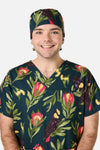 Scrubs With Love - Cockatoo & Protea scrub hat - teal