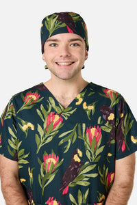Scrubs With Love - Cockatoo & Protea scrub hat - teal