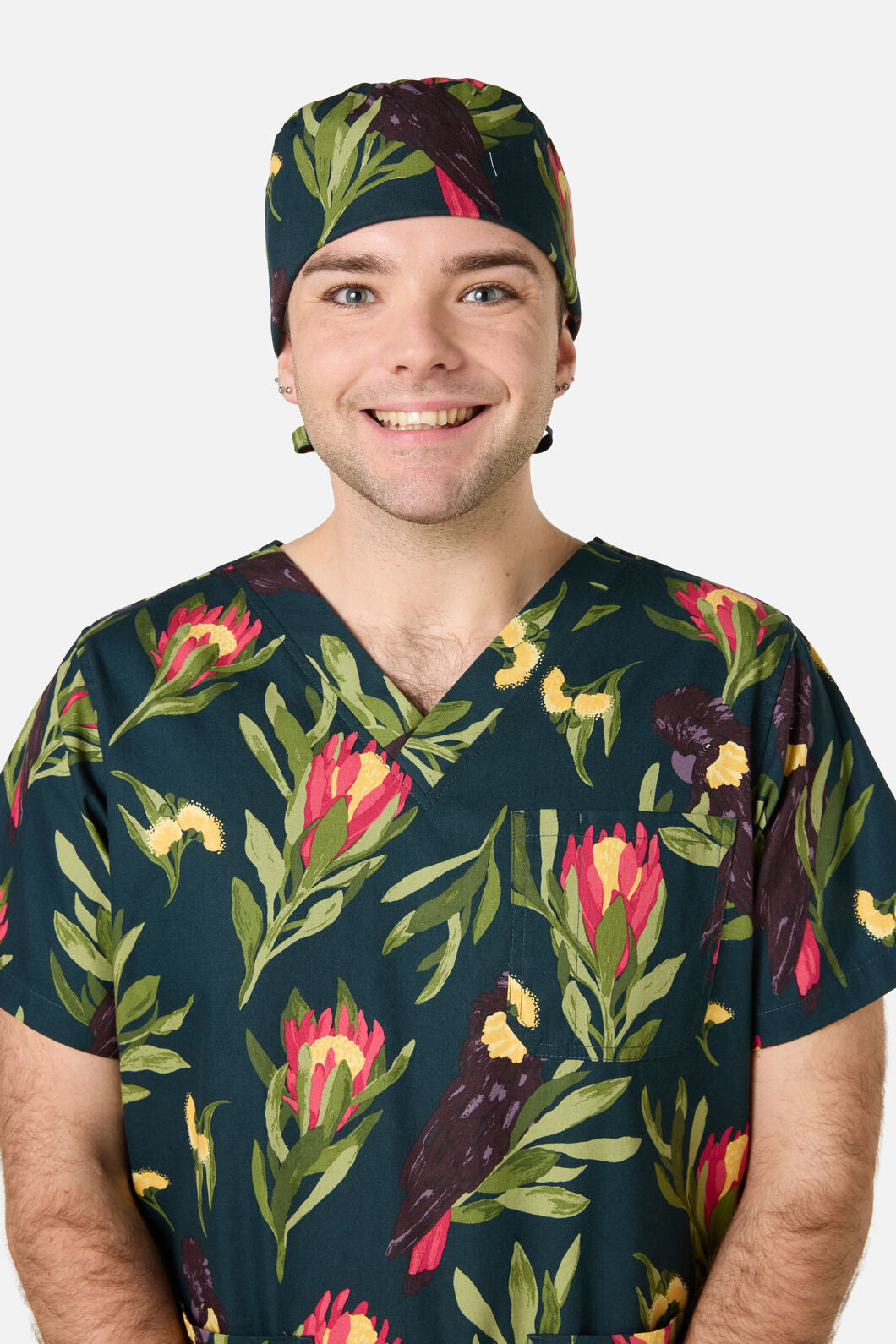 Scrubs With Love - Cockatoo & Protea scrub hat - teal